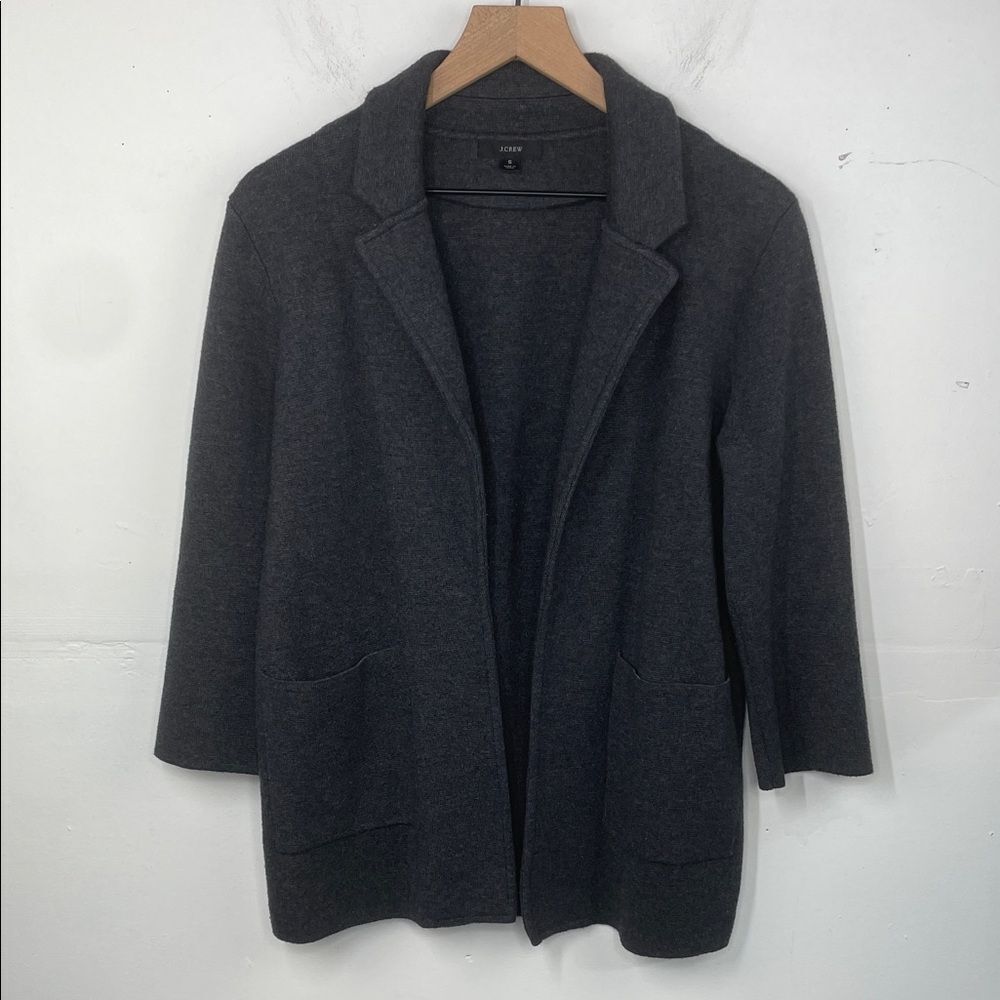 J.Crew Merino Wool Blend Open Front Cardigan Jacket Charcoal Gray Small